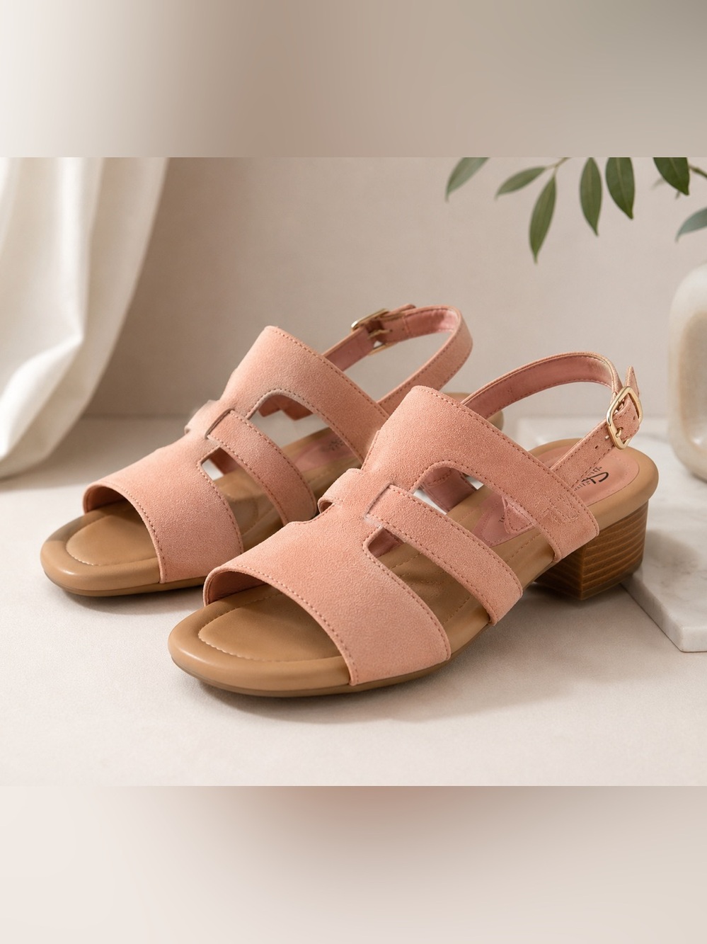 Clarks Pink and Tan Sandals with Buckle Closures New in Box